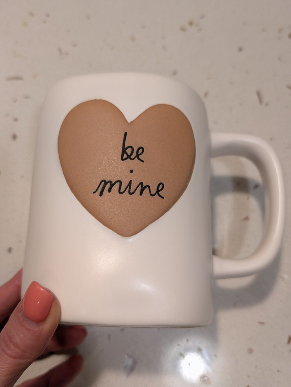Valentine Rae Dunn White Mug Tan Heart Be Mine  Home Decor Cottagecore